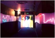 Flashing neon lightning bolts, BBC London